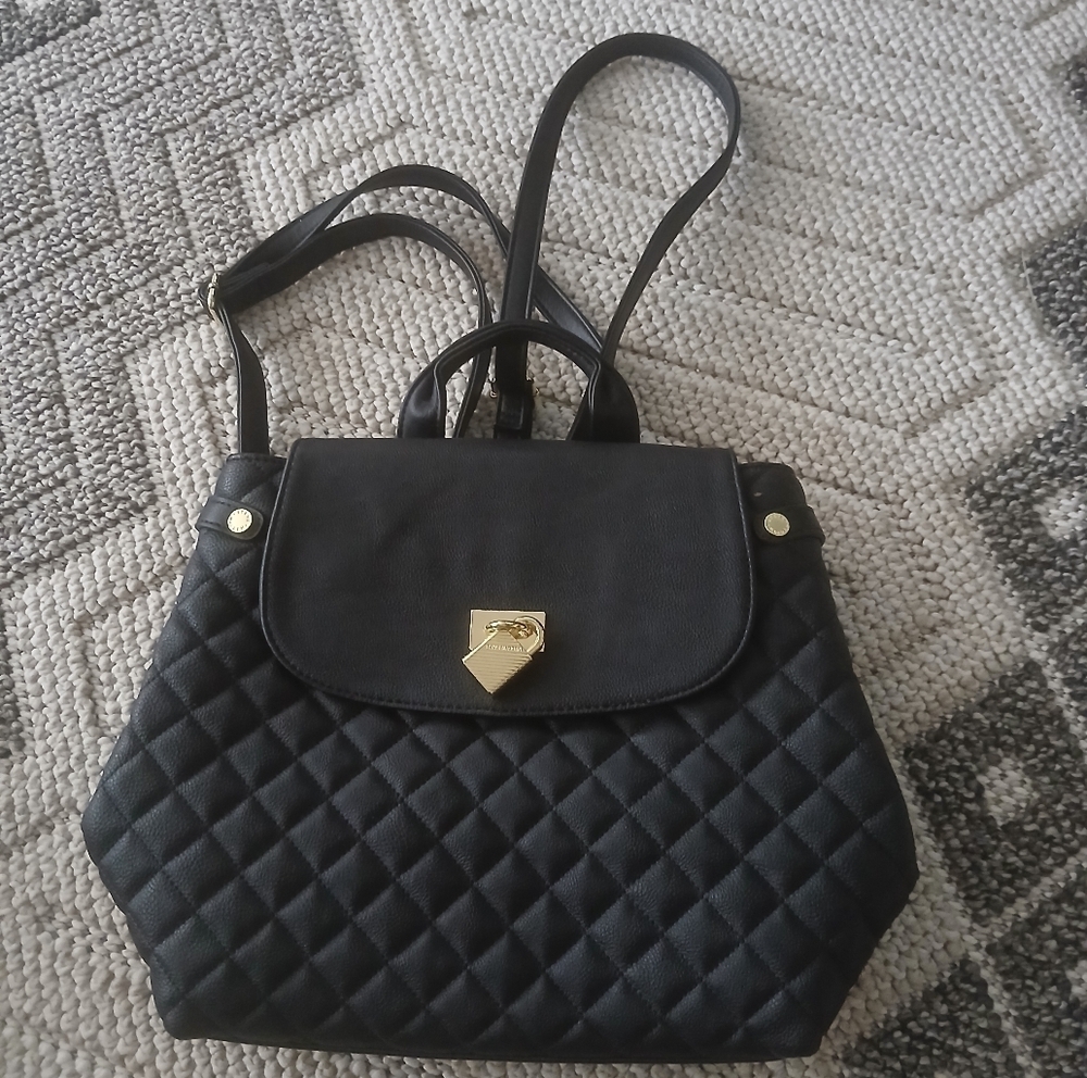 Black Steve Madden Mini Backpack Faux Leather Gold Hardware. New